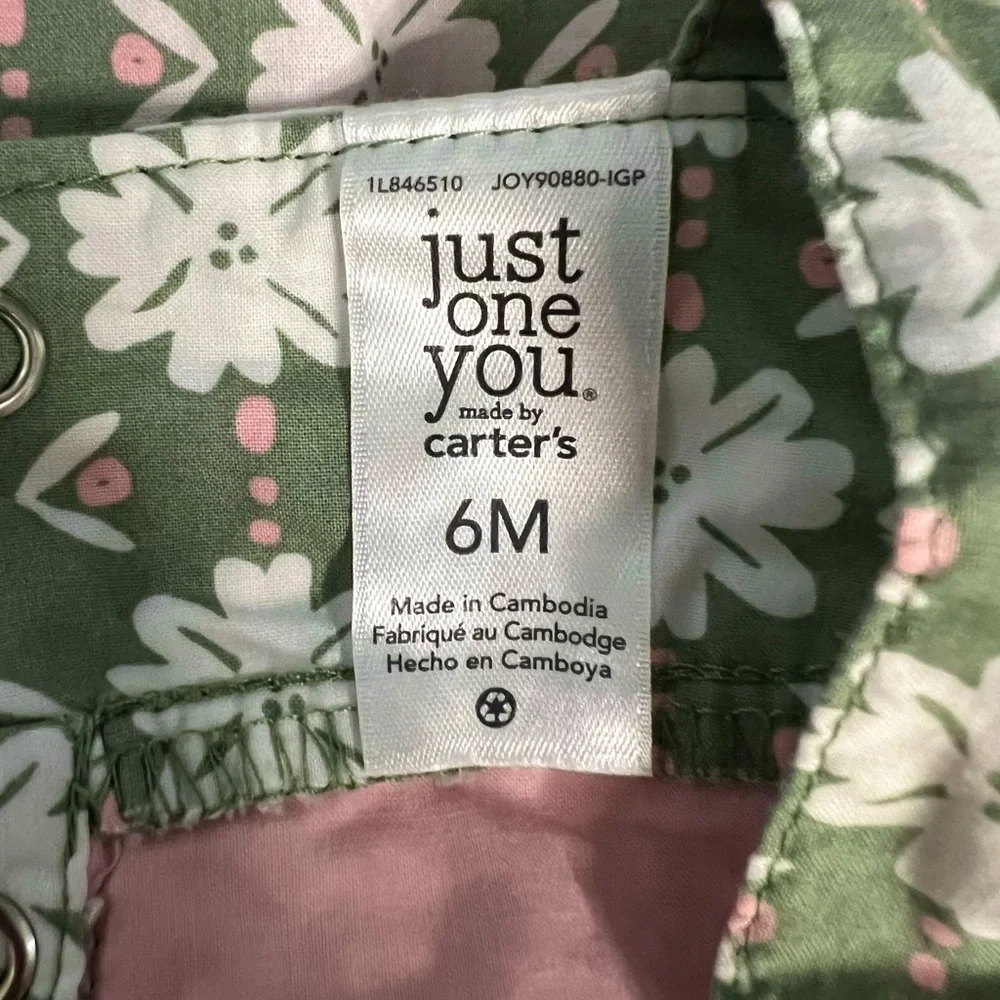Carter’s Just One You 6 Month Baby Girl Green, Pink, & White Floral Outfit